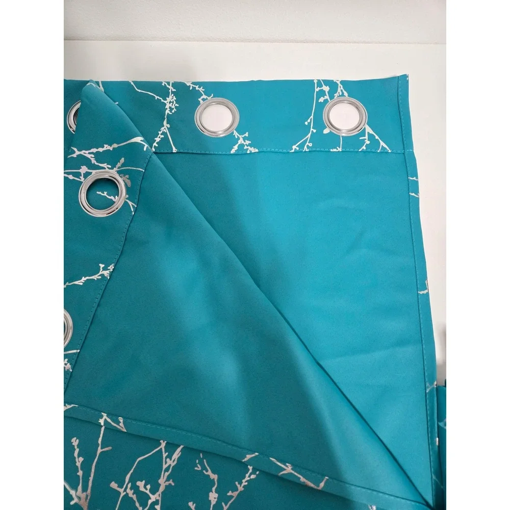 Deconovo Blackout Curtains - Turquoise Silver‎ Blossoming Branch Print 52